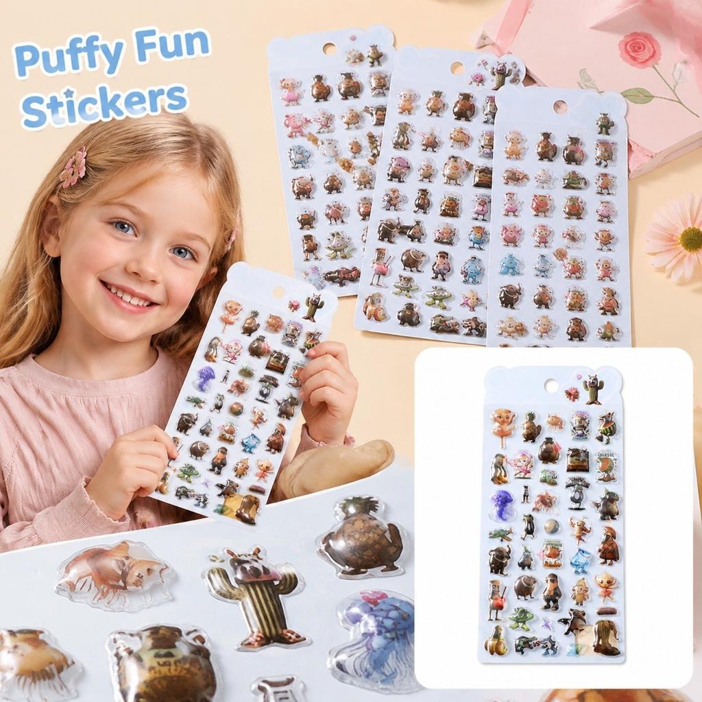 Cute 3D Stickers for Kids, Embossed Decorative Stickers for Girls with Creatures