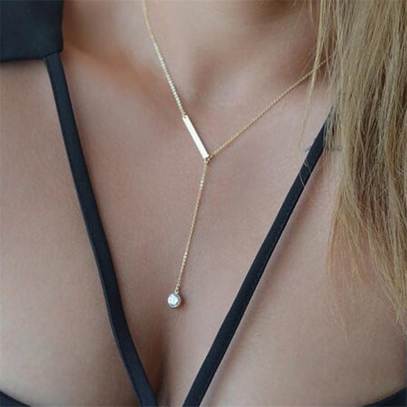 

Sexy Crystal Pendants Necklace for Women Tassel Minimalist Necklaces Summer Beach Neck Zircon Gold Color Chain Collares Bijoux