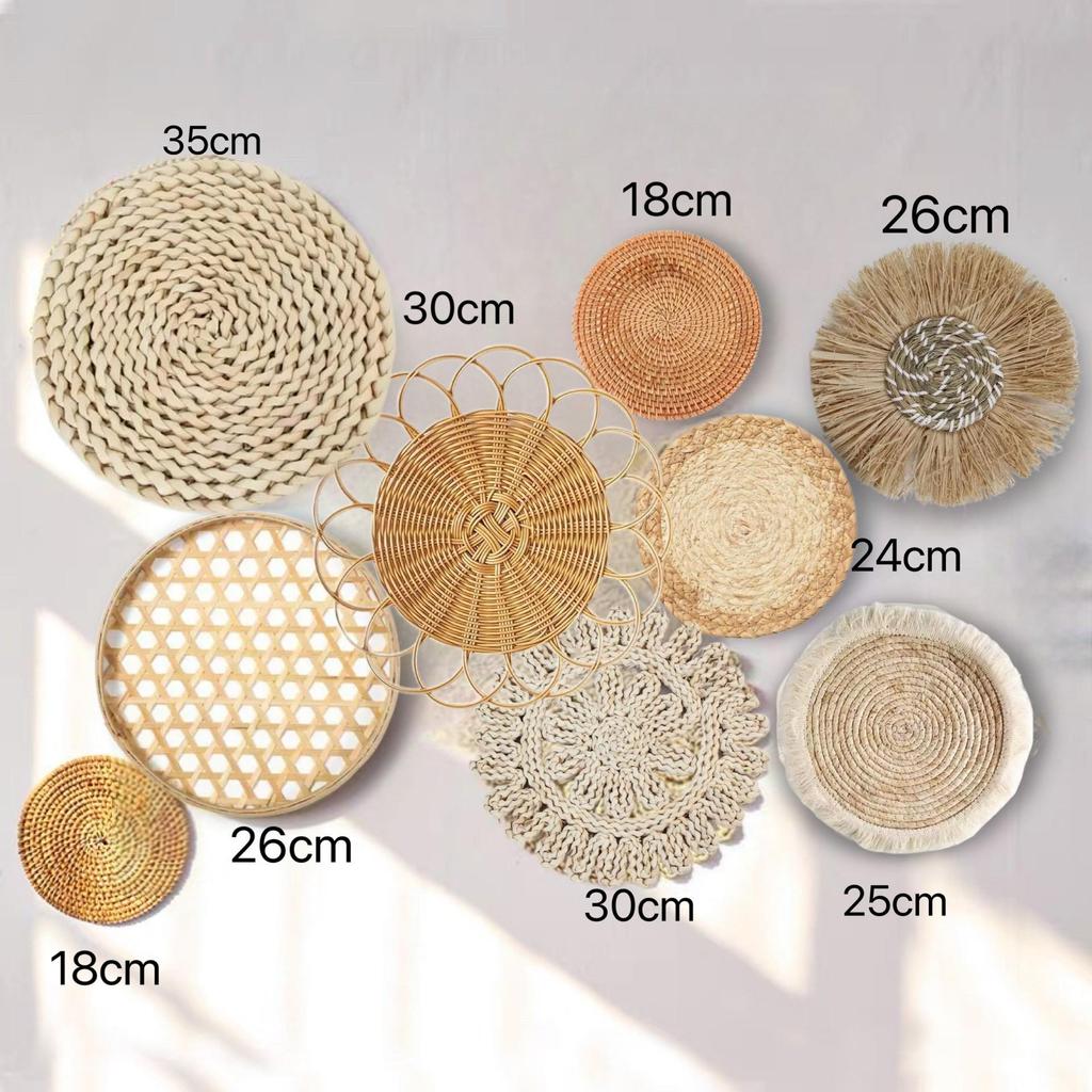 Set de Cestas de Pared Tejidas Bohemianas - Decoración Colgante Tejida a Mano para Sala de Estar o Entrada