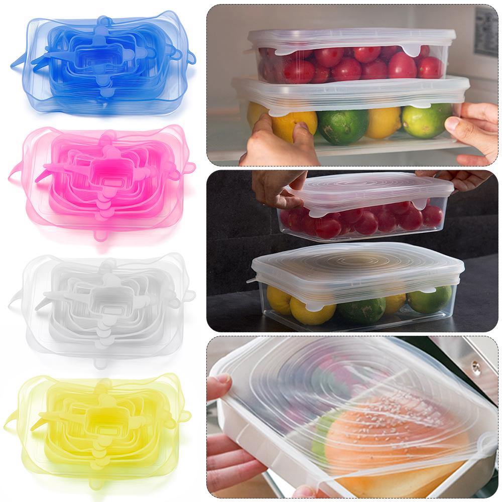 6 Bucăți Capac Stretch din Silicon Alimentar Accesorii Ustensile Bucătărie Folie Alimentară Reutilizabilă Capac Sigilat Păstrează Proaspăt Capac Elastic pentru Bol