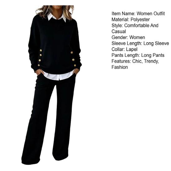 Dámský dvoudílný outfit Splicing Falešný dvoudílný mikina s límečkem a kalhoty s širokými nohavicemi Set Podzimní Ležérní Tepláková souprava Lounge set