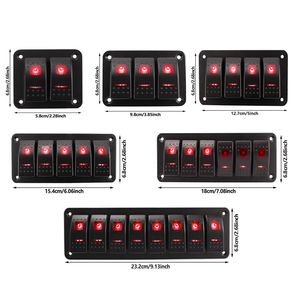 Marine 2/3/4/5/6/ 8 Group Rocker Switch Panel 5-pin Toggle Switch for 12V/24V Cars ATV Trailers with Red Green Indicator Light