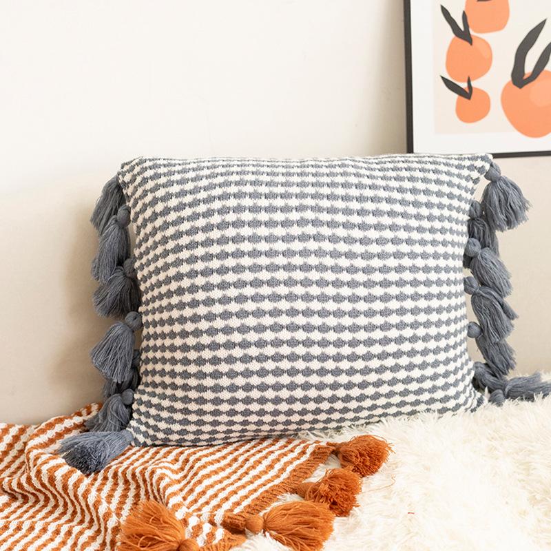 

Скандинавский шерстяной плед поясничная подушка с кисточками - Вязаная спинка, чехол для подушки для дивана и кровати 45*45cm (Cover Only)