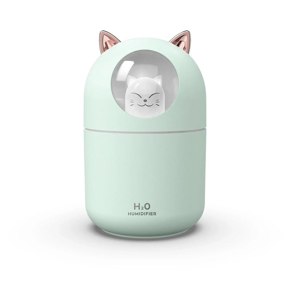 Mini 300ML USB Katzen Luftbefeuchter Aromaöl Diffusor Ultra Leise Haushalt Schlafzimmer Auto Luftreiniger mit Kaltnebel Licht