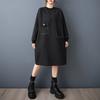 DIMANAF 2025 Women Plus Size Autumn Shirt Dress Long Sleeve Loose Casual Oversize Vintage Dress Black