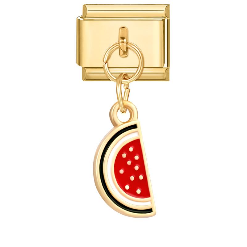 

Gold Color Vegetables Fruits Cherry Watermelon Mushroom Chili Pendant Italian Charm Links Fit 9mm Bracelet DIY Making Jewelry stainless steel