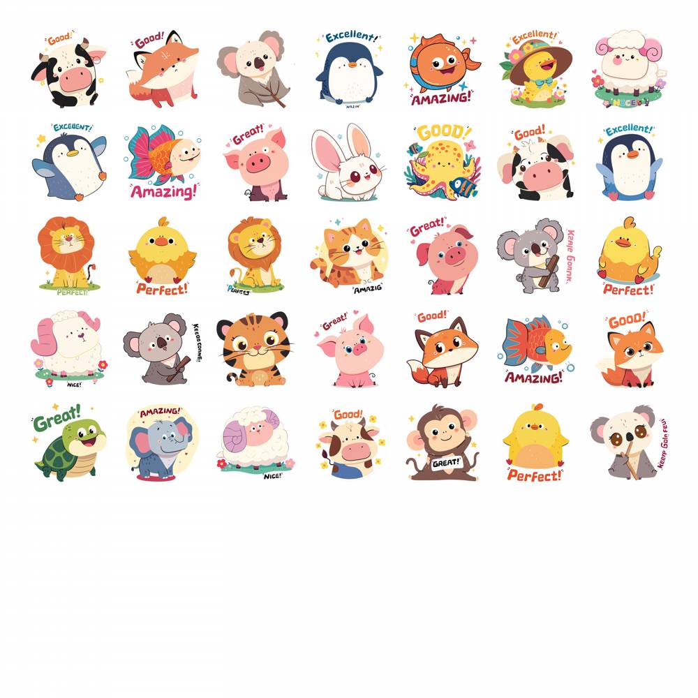 35pcs Cartoon Cute Characters Stickers Playful Animals Teacher Reward Stickers Animal Stickers For DIY Phone Guitar Laptop