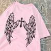 Casual Womens T-Shirts Cross Body and Flying Wings Funny Prints Short Sleeve O-Neck Soft Fashion Female Clothes