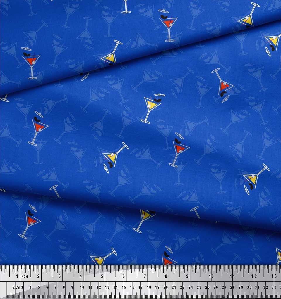 Soimoi Purple Japan Crepe Satin Fabric Glass,Straw & Drinks Summer Designs Fabric Prints By Metre 42 Inch