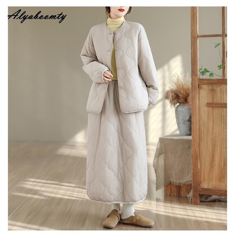 Plus Size Autumn Winter Women Basic Parka O Neck Black Apricot Casual Loose Warm Coat Simple Cotton Ladies' All-Match Outerwear