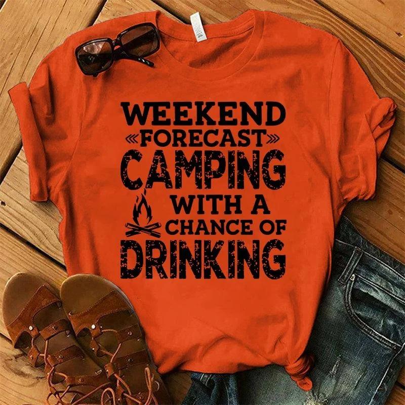 Women Fashion Summer T Shirts Camping Letter Print T-Shirts  Unisex Short Sleeve Graphic Tee Casual T Shirts Tops