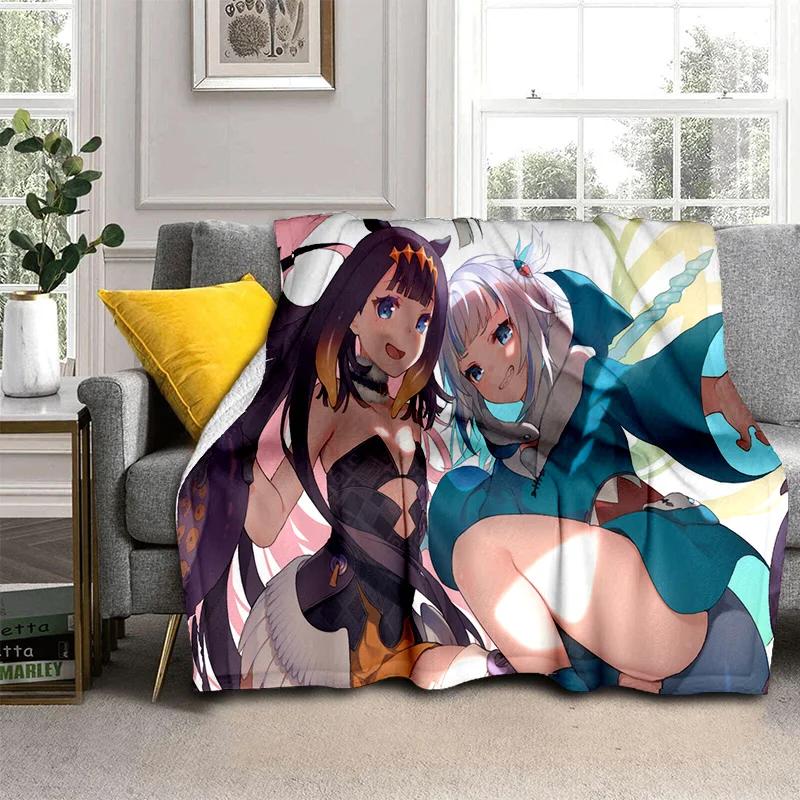 3D Cute Gawr Gura Hololive Cartoon Blanket,Soft Throw Blanket for Home Bedroom Bed Sofa Picnic Travel Office Cover Blanket Kids