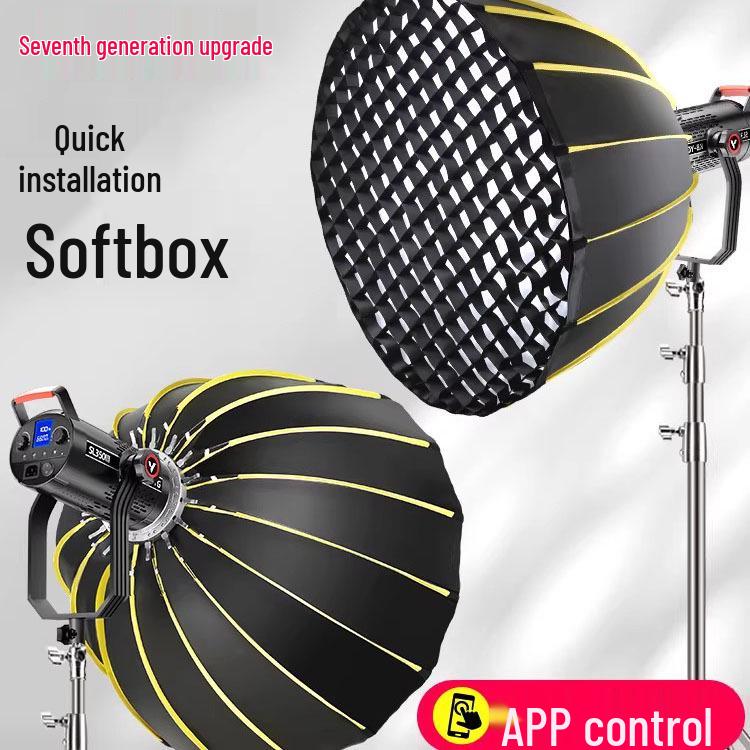 350W COB Photography Light with Spherical Softbox & Parabolic Grid