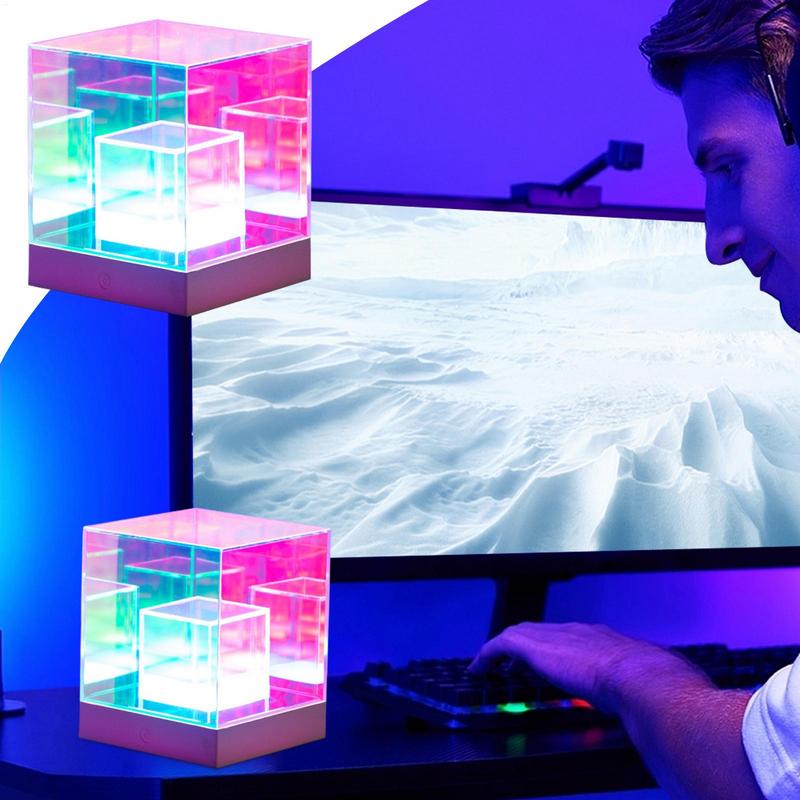 3D Infinity Desk Lamp USB Light Table Lights Desk Lamp Table Lamp Color Changing Ambient Lighting Cube Pyramid Desk Decor For