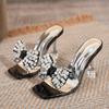 Liyke Big Size 44 45 46 Women Shoes Clear High Heels Modern Slippers Street Sexy Crystal Bowknot Square Toe Transparent Sandals