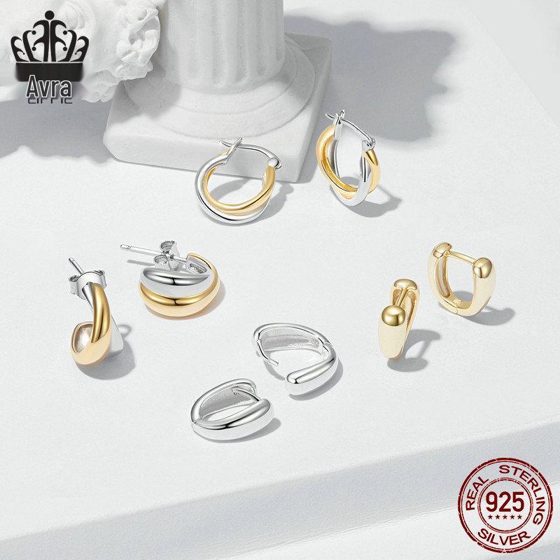 Aifle Daily Contrast Color Double Ring Earrings - S925 Sterling Silver Plated Platinum Jewelry for Women