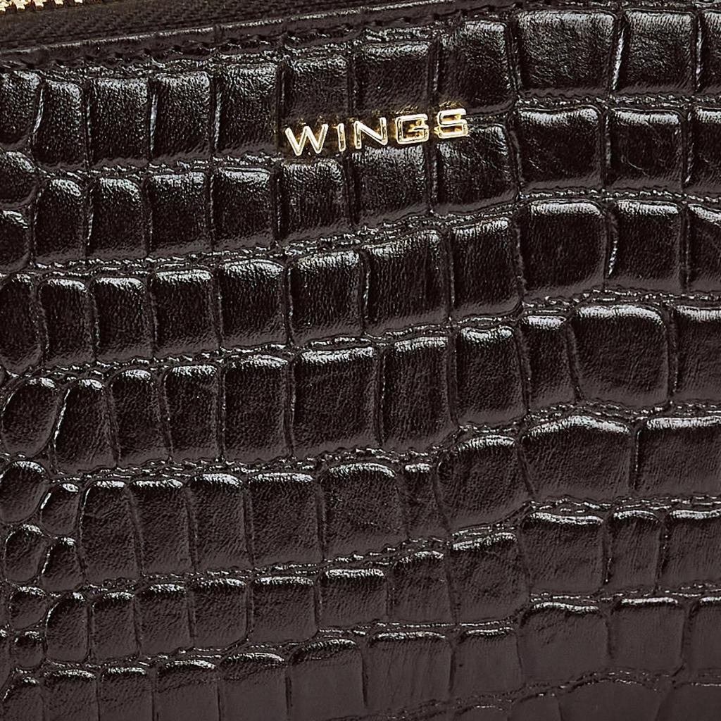 Women' Leather Wallet with Wings Croco Black Wrist Strap