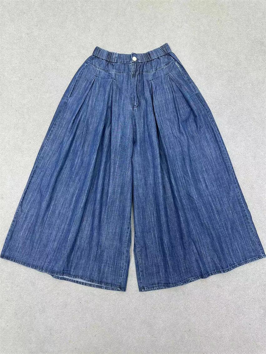 

Johnature Японские винтажные широкие брюки-кюлоты женские свободные повседневные укороченные брюки лето осень повседневные простые брюки L синий