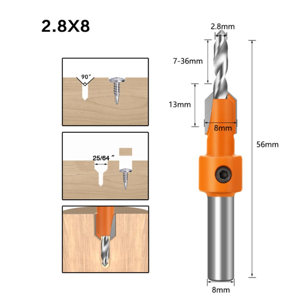 1PCS 8/10mm Shank HSS Woodworking Countersink Router Bit Screw Extractor Remon Demolition for Wood Milling Cutter
