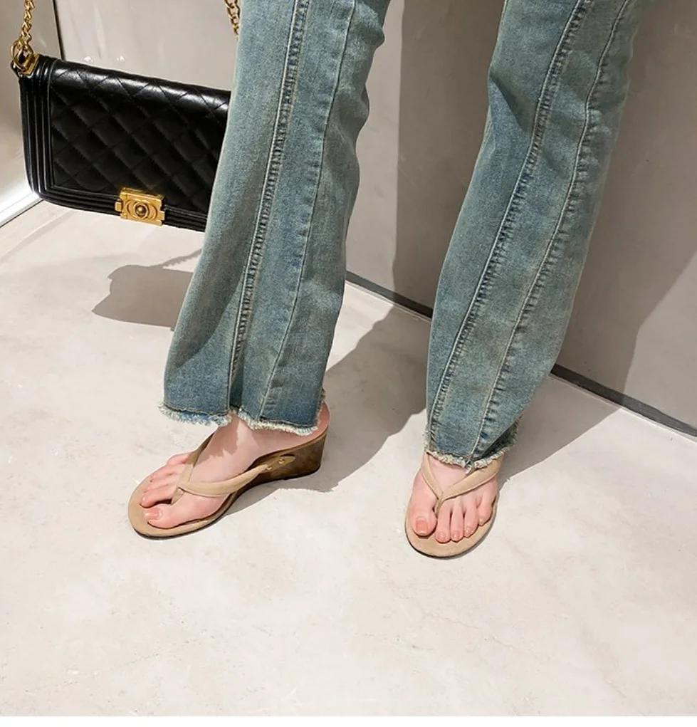 Fashion Fashion Round Clip Toe Thin Low Heels Women Slippers Outdoor Casual Wedge Sandals 2025 New Summer Beach Flip Flops Women Shoes