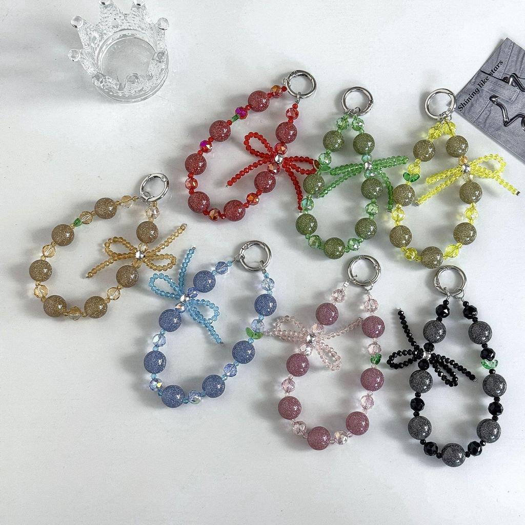 Crystal Beaded Bow Phone Lanyard – Versatile Charm and Keyring Accessory for Women