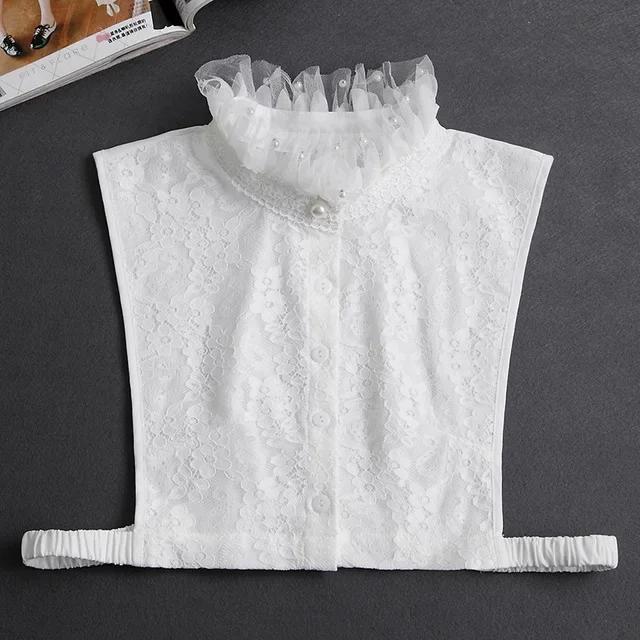 Fashion Front Tie White Fake Collar for Women Stand Detachable Collar Fake Girls Vintage Lace Ladies False Blouse Collar
