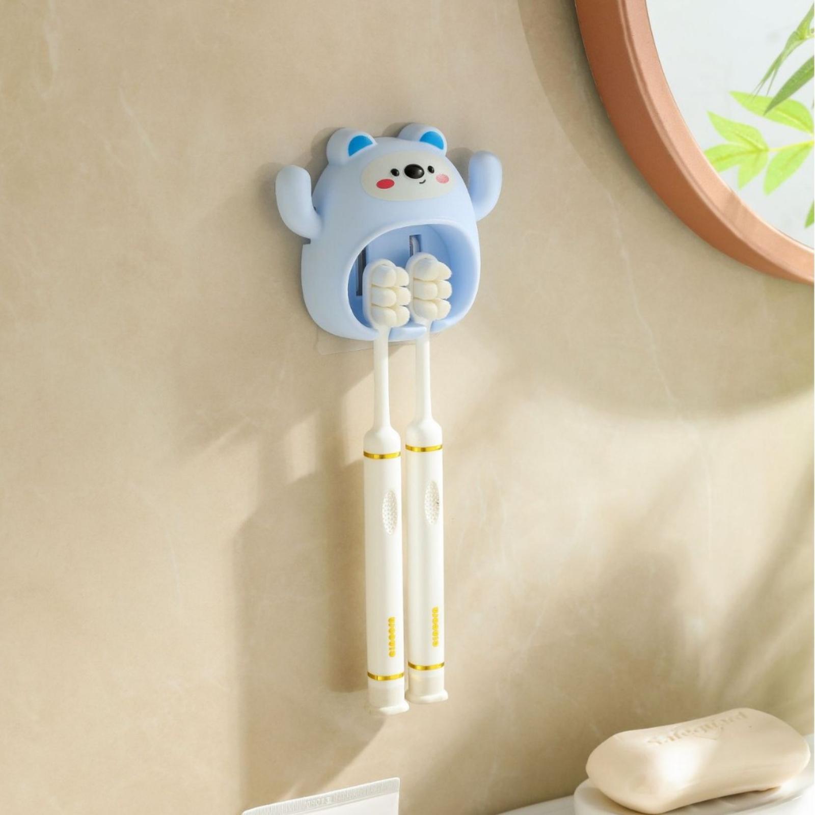 No-Drill Wall Mount Bear Toothbrush Holder Bathroom One Size синий