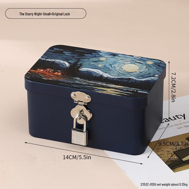 Lockable Retro Tin Box for Cosmetics, Documents, and Jewelry Storage