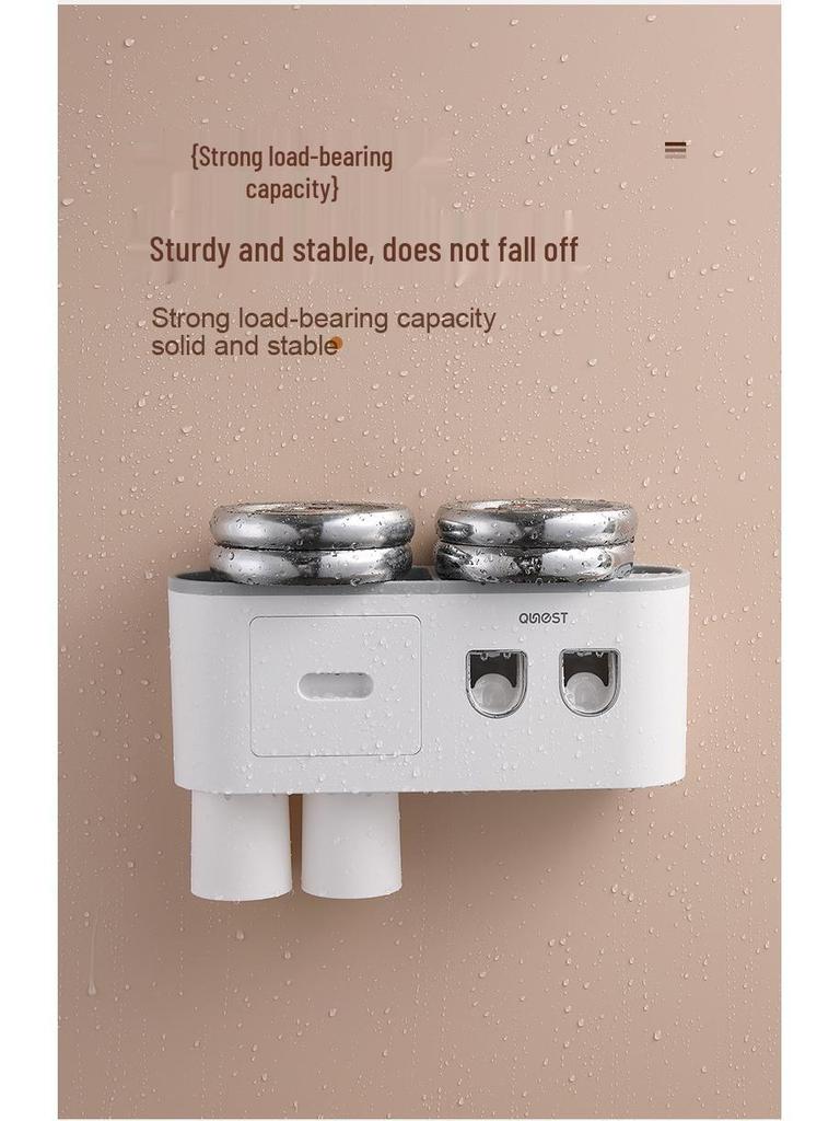 Punch-Free Wall-Mounted Toothbrush & Mouthwash Cup Set with Electric Toothpaste Dispenser