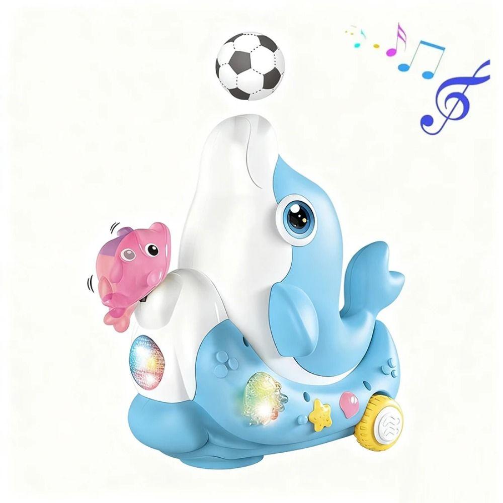 LED Light Electric Dolphin Musical Walking Dolphin Electric Blowing Ball 3D Cool Light Dolphin Electronic Pet