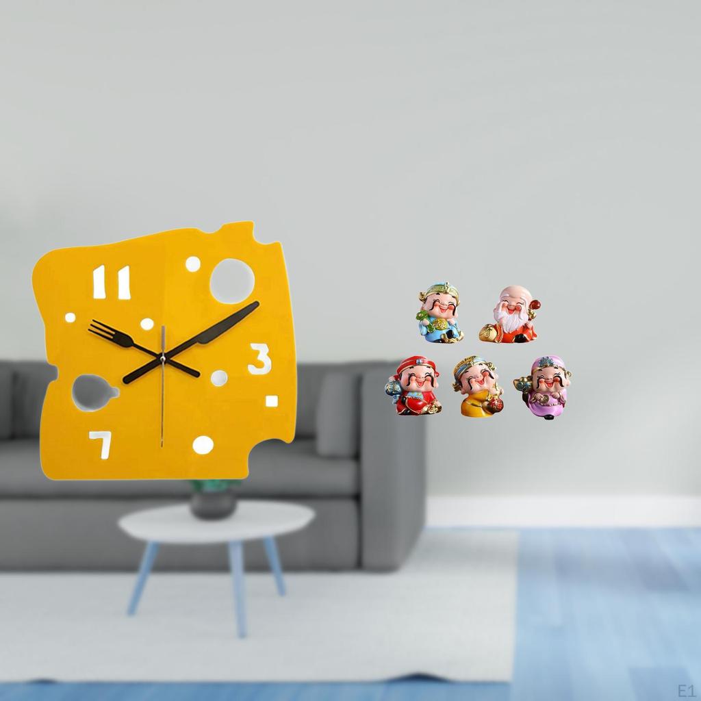 Nordic Minimalist Cheese Clock Acrylic Wall Hanging Decor with God of Fortune Resin Figurines