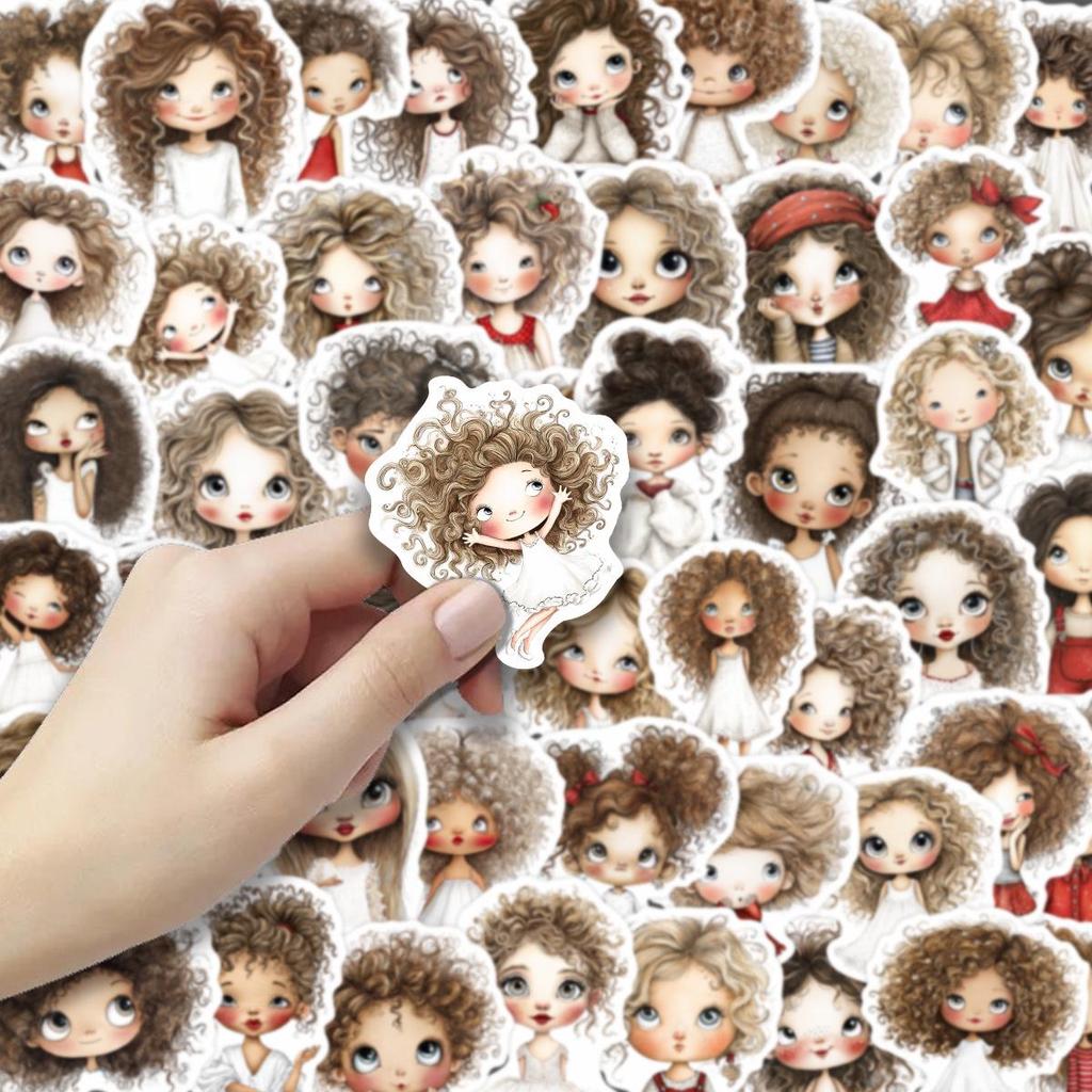 Cute Curly Haired Girl Stickers - 50 Sheets for Kids' Journals & Stationery