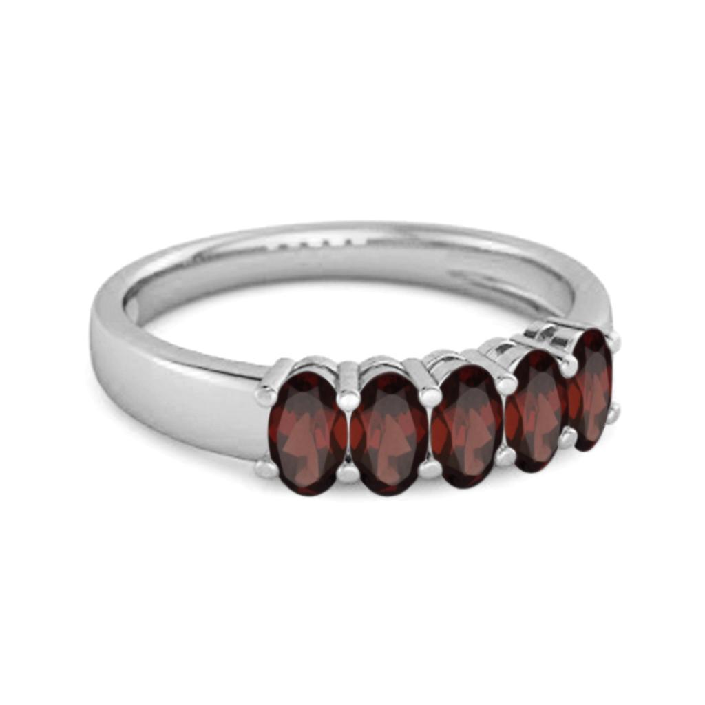 Garnet Oval Five- 925Stone Ring - 925 Sterling Silver