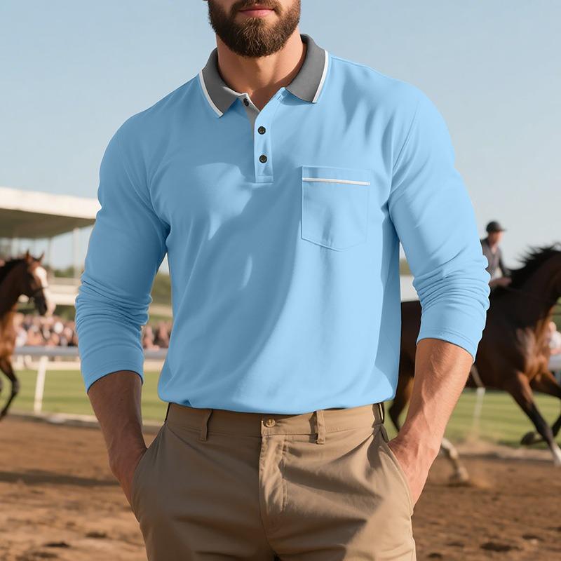 QICED Men's Fashion Autumn Winter Long Sleeve POLO Neck Casual Blouses & Shirts Casual Chic