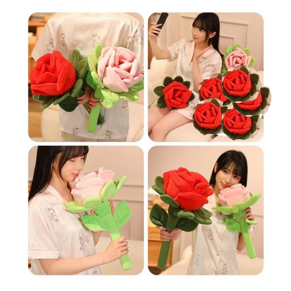 Soft Simulation Plush Rose Romantic Rose Bouquet Doll Funny Red Rose Bouquet  Valentine's Day Gift