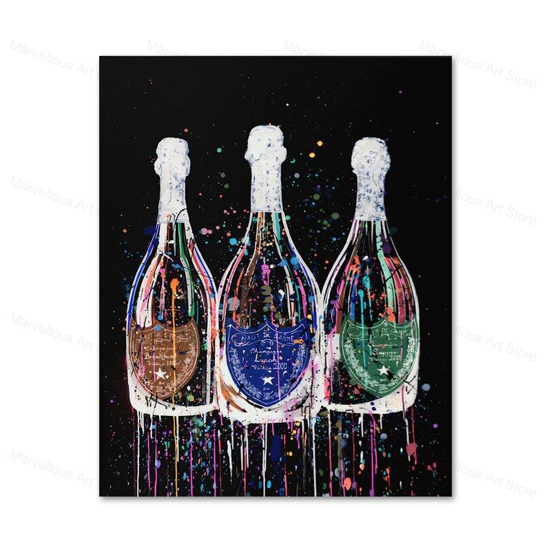 Colorful Champagne Bottle Canvas Painting Modern Graffiti Pop Art Posters and Print Wall Cuadros for Living Room Home Decor