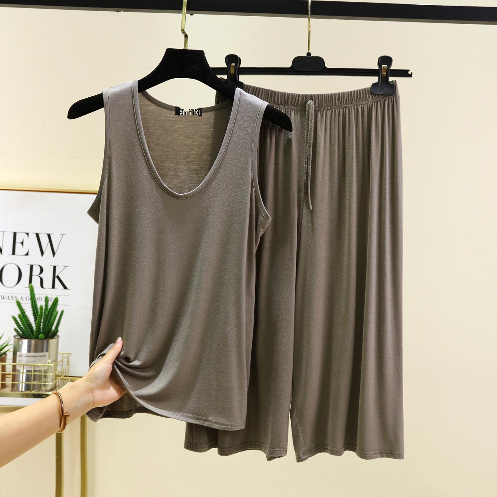 

Модальный пижамный комплект с U-образным вырезом: Летний свободный топ и шорты, домашняя одежда без рукавов больших размеров XL