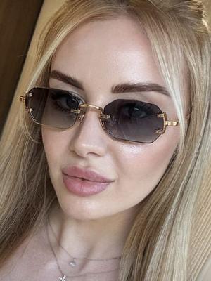 Rimless Round Sunglasses Fashion Rectangle Popular Women Shades Small Frame Glasses for Female Male Summer Travel Oculos UV400