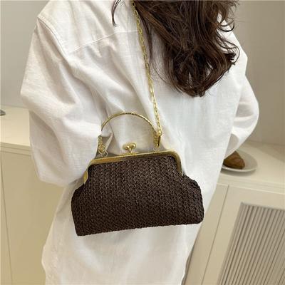 Retro Clip Shell Bag 2025 New Straw Simple Casual Handbag Shoulder Bag Messenger Bag Fashion Women's Bag