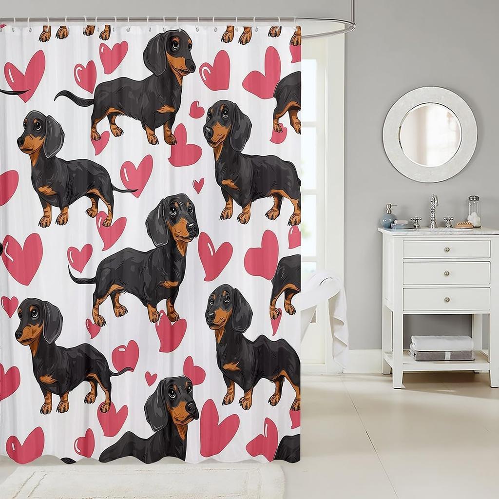 Sausage Dog Shower Curtain for Bathroom Decor Dachshund Bath Curtain Puppy Dog Bathroom Accessories Cute Pet Waterproof