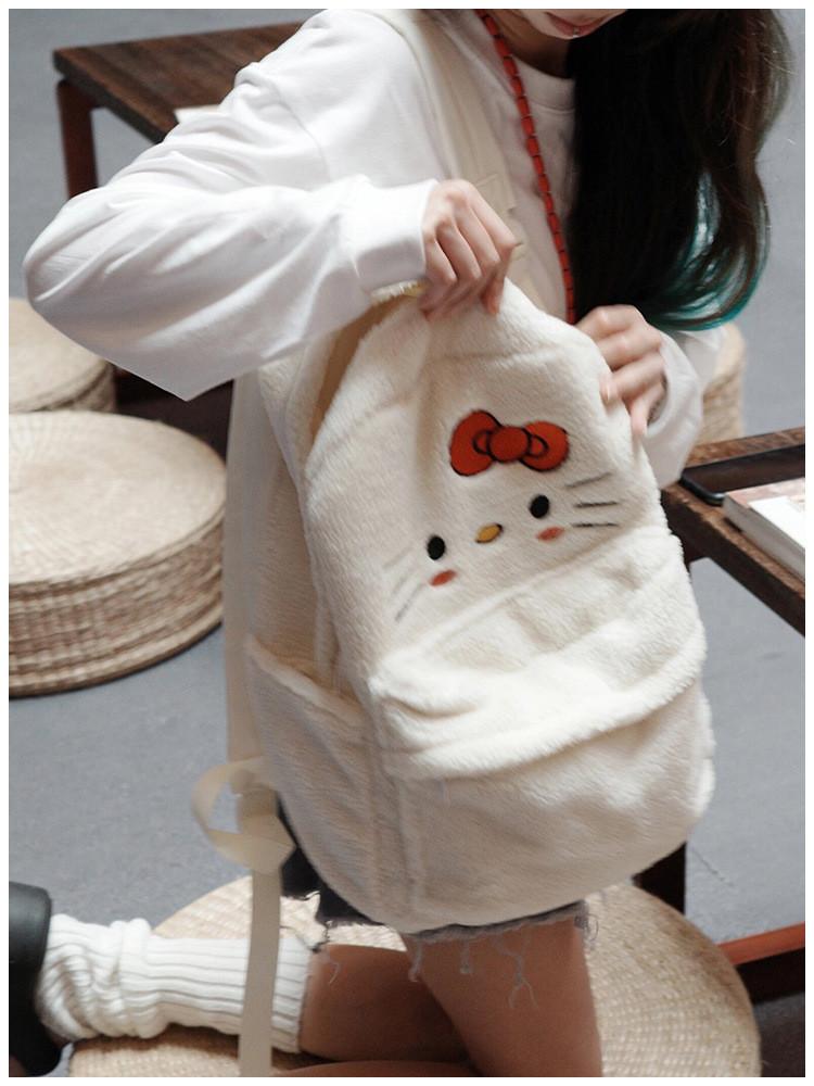 Cute Kt Plush Backpack 2023 New Style White Color Sweet Girl Student Bag