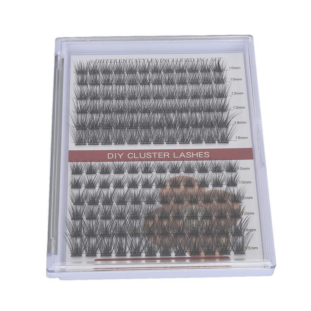 2 In 1 Eyelash Extension Kit DIY Portable Individual Volume Eyelash Cluster with 10ml Liquid C+D 12 Rows 144 Clusters