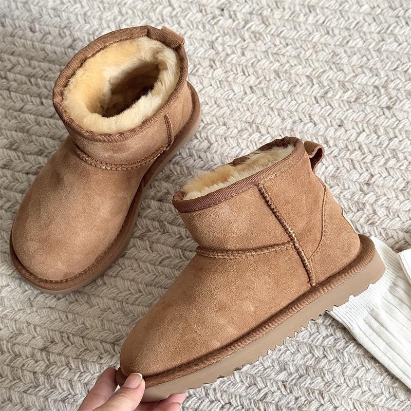 Children's snow boots winter new fur integrated short tube velvet thermal cotton shoes boys winter shoes