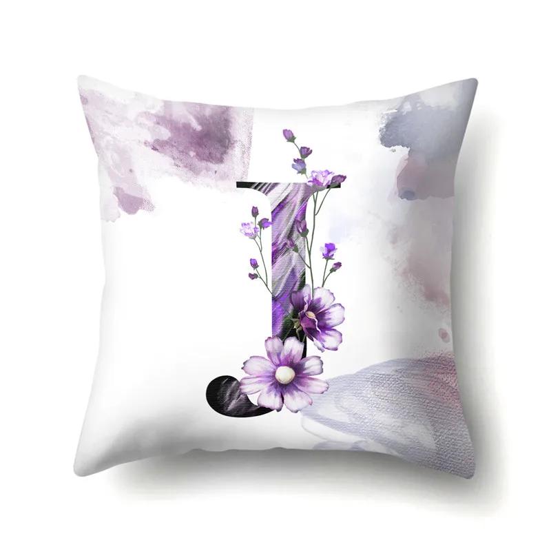 Decorative 26 Letters Polyester Pillow Case For Sofa Alphabet Flowers Printed Cushion Cover Case Home Decor Almofada 45X45Cm