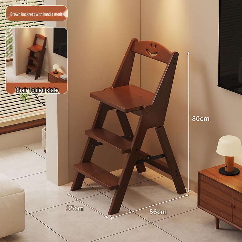 Multi-Functional Folding Indoor Wooden 2-in-1 Step Stool and Ladder - Three-Step Small Climbing Chair