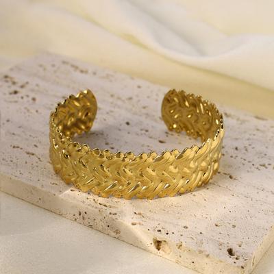 Stainless Steel Titanium Steel Exaggerated Opening Bracelet Natural Heavy Industry Beating Pattern Texture Exaggerated Personality Design Female
