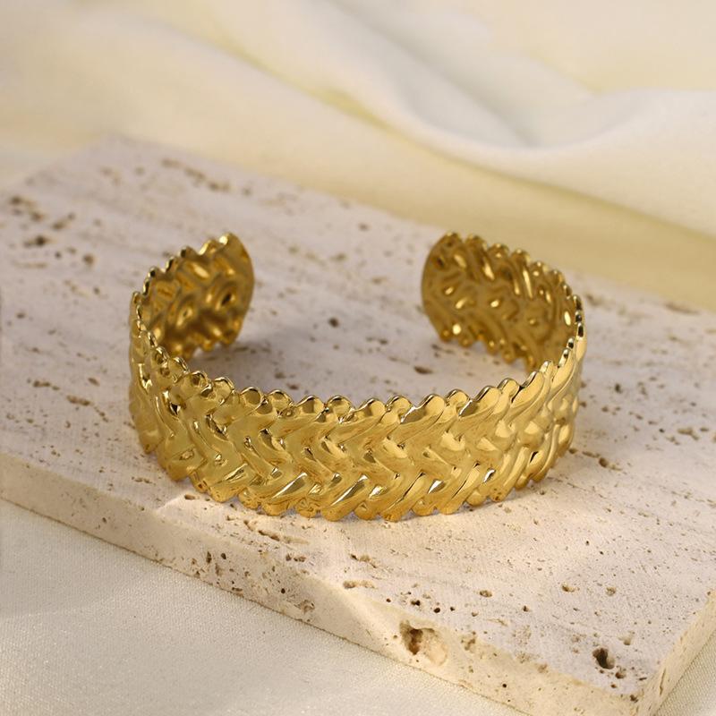 Stainless Steel Titanium Steel Exaggerated Opening Bracelet Natural Heavy Industry Beating Pattern Texture Exaggerated Personality Design Female