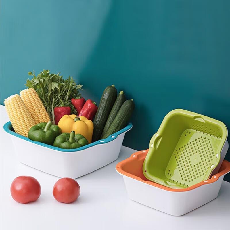 Chahua 3-Piece Double-Layer Plastic Washing & Drain Basket Set