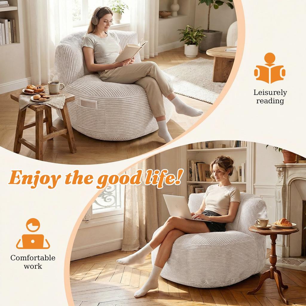 Übergroßer Sitzsack für Erwachsene, Riesiges Bodensofa aus Memory-Schaum, Großes Faulsofa