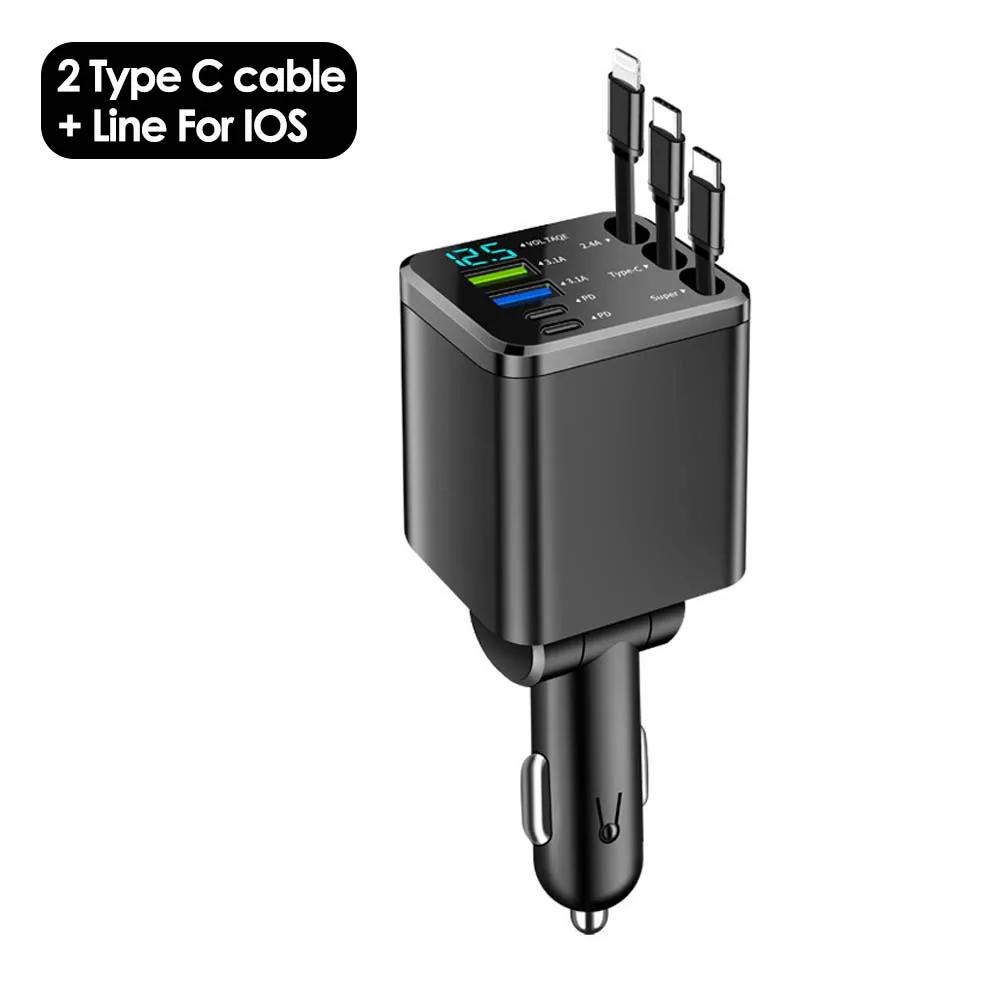 

7 In 1 Quick Phone Charger 148W PD Type C Dual USB Phone Charger Digital Voltmeter with 3 Retractable Cables For IPhone Huawei